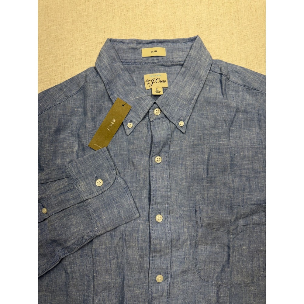 J.Crew Mens Baird McNutt Irish Linen Slim Fit Shirt Blue BE558 L